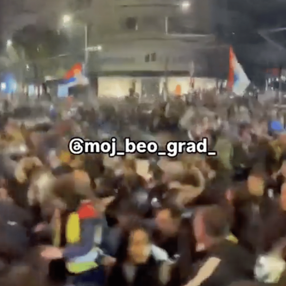 A new weapon in unleashed on a silent crowd in Belgrade Serbia
